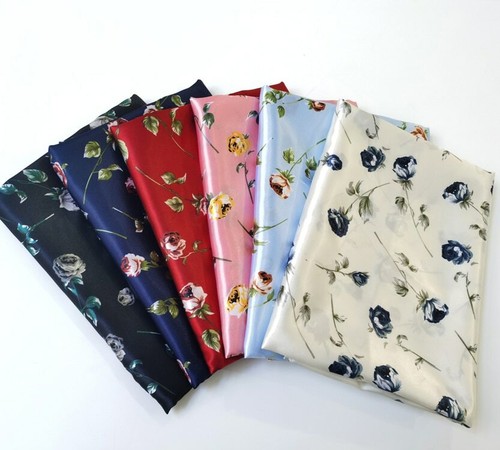 By Yard Retro Rose Satin Fabric Print Silky Charmeuse material For Scarf,Gown - Picture 2 of 12