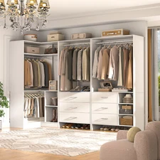 63-86'' Set of 3 Freestanding Corner Closet System, Sturdy Walk-in Closet System