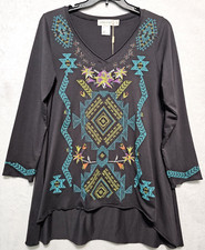 NWT Urban Mangoz Sz S Oversized Tunic Embroidered Beaded Black Turquoise NEW