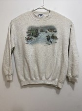 Vtg LEE heavyweight sweater mens XL 90s USA Made Gray COOL Ice Fishing Graphic