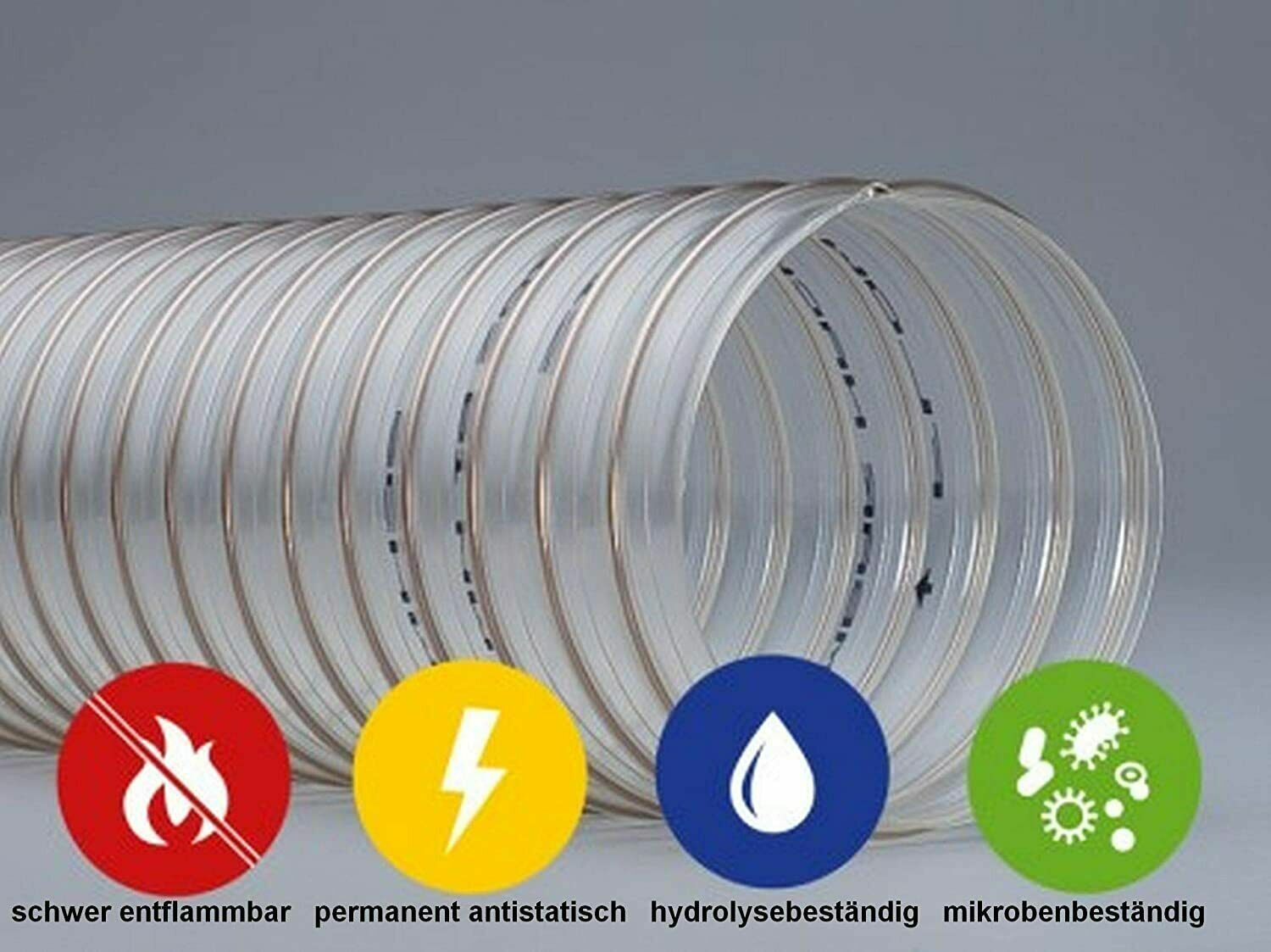 PU Spiralschlauch 100mm - Saug Druck Schlauch 1m Flexibel & Transparent