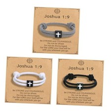 12pcs Men Adjustable Rope Cross Bracelet - Easter black white grey