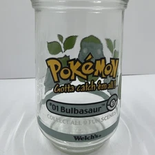 1999 Nintendo Pokemon #01 BULBASAUR Welch's Jelly Glass Jar Vintage