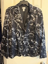 Chico's Abstract Pattern Silk Cotton Blend Blazer Jacket Black Gray Size 3
