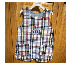 Carter's 9M Cotton Sleeveless Romper One-Piece Plaid Submarine Snap Blue