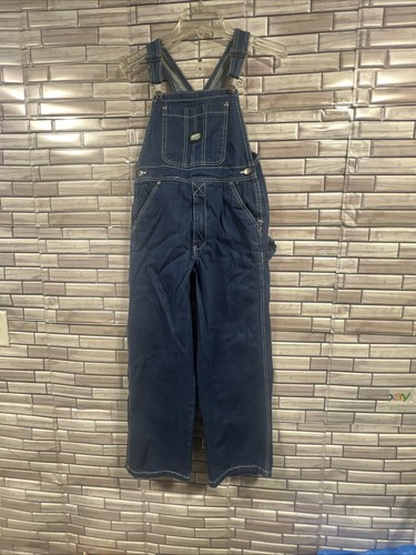 Key Imperial boys 12 Denim Bib overalls Jean Kids dark Wash wide straight leg - Picture 14 of 18
