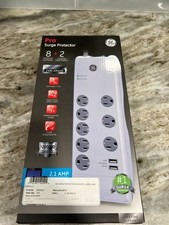 GE Pro 8 Outlet Surge Protector With 2 USB Charging Ports 4 ft Cord White NEW