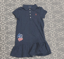 New Polo Ralph Lauren Little Girls Drop Waist Cotton Dress - Size 6 - Blue