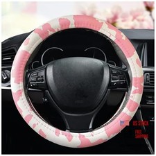 Leather Cow Pattern Steering Wheel Cover Protector Cow Print Car Pink White