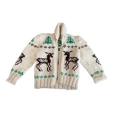 Vintage 50  s Cowichan Mary Maxim Youth Cardigan Sweater Wool Chest 25  