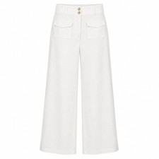 Ann Taylor LOFT Patch Pocket Wide Leg Pants Womens 8 White NWT Cotton Blend