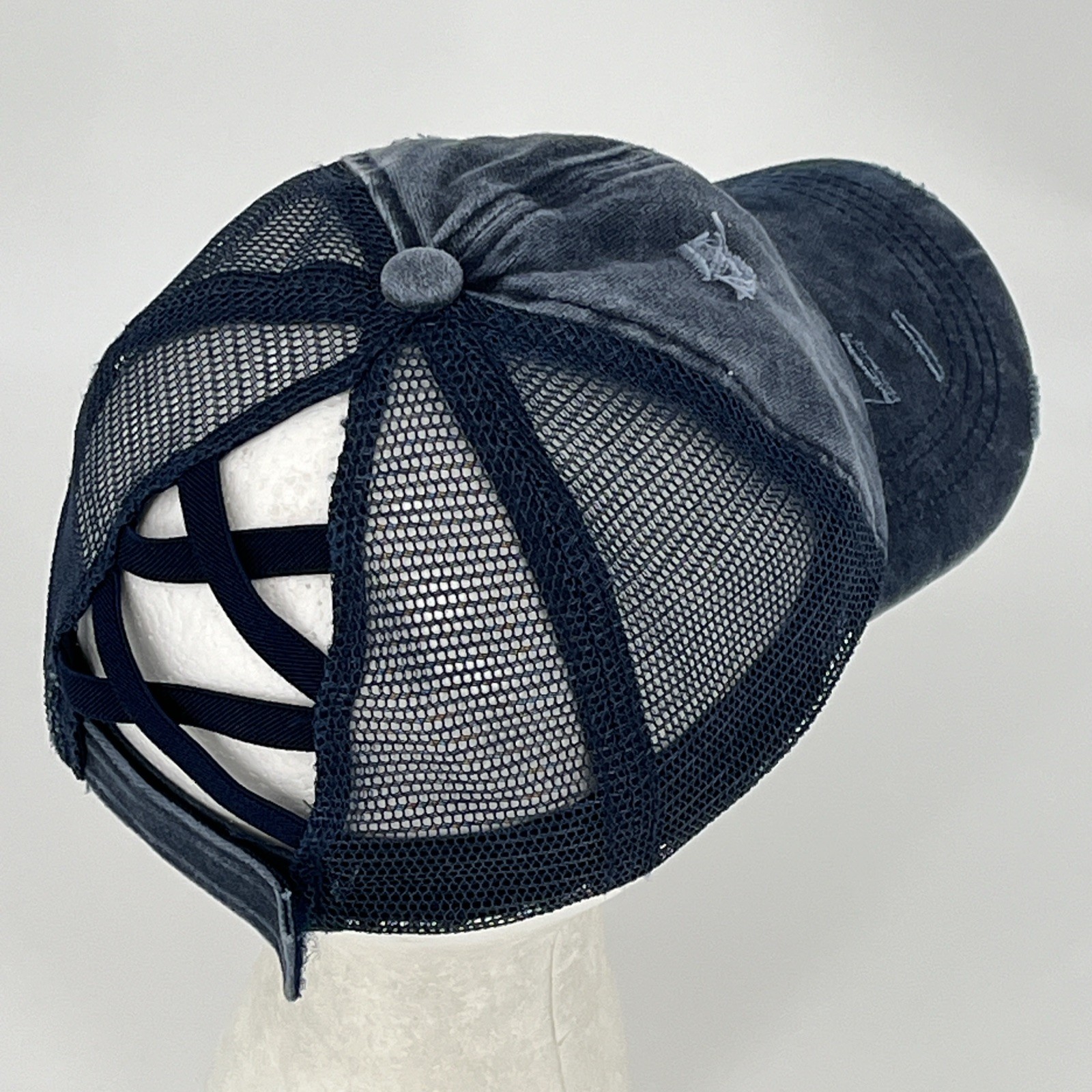 Navy Distressed Hat - Solid Blue StrapBack MeshBa… - image 4