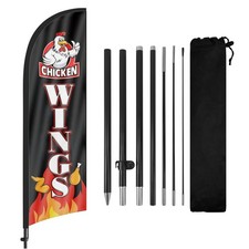 Chicken Wings Feather Flag 8FT with Pole  Ground Stake, Fried Chicken Sign