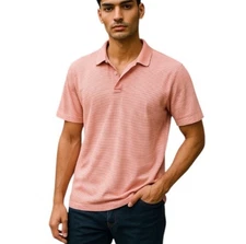 Scott Barber Pima Cotton Stripe Polo XL Pink & White