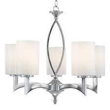 Image of 5 Lights Chrome Ceiling Fitting Pendant Light with White Glass Cylinder Shades