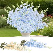 Silk Larkspur Flowers 4pcs Artificial Delphinium Faux Snapdragon Long Blue