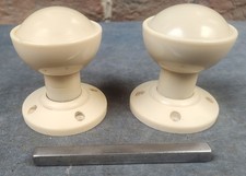 Pair of Reclaimed Cream Round Bakelite Door Knobs, with Fixed Round back plates