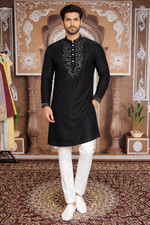 Festive Wear Cotton Kurta Pajama Set With Designer Heavy Embroidery For Men