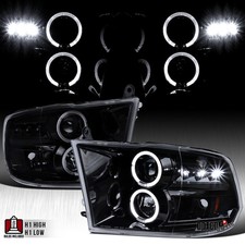 Fit 2009-2018 Dodge Ram 1500 2500 Black Smoke Led Halo Projector Headlights Lamp