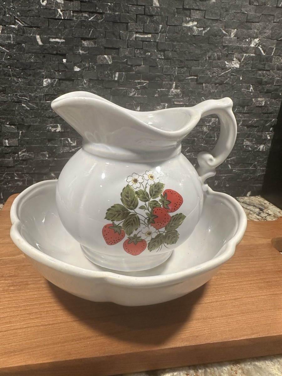 Vintage McCoy Pottery Strawberry Country Pitcher and Wash Basin
