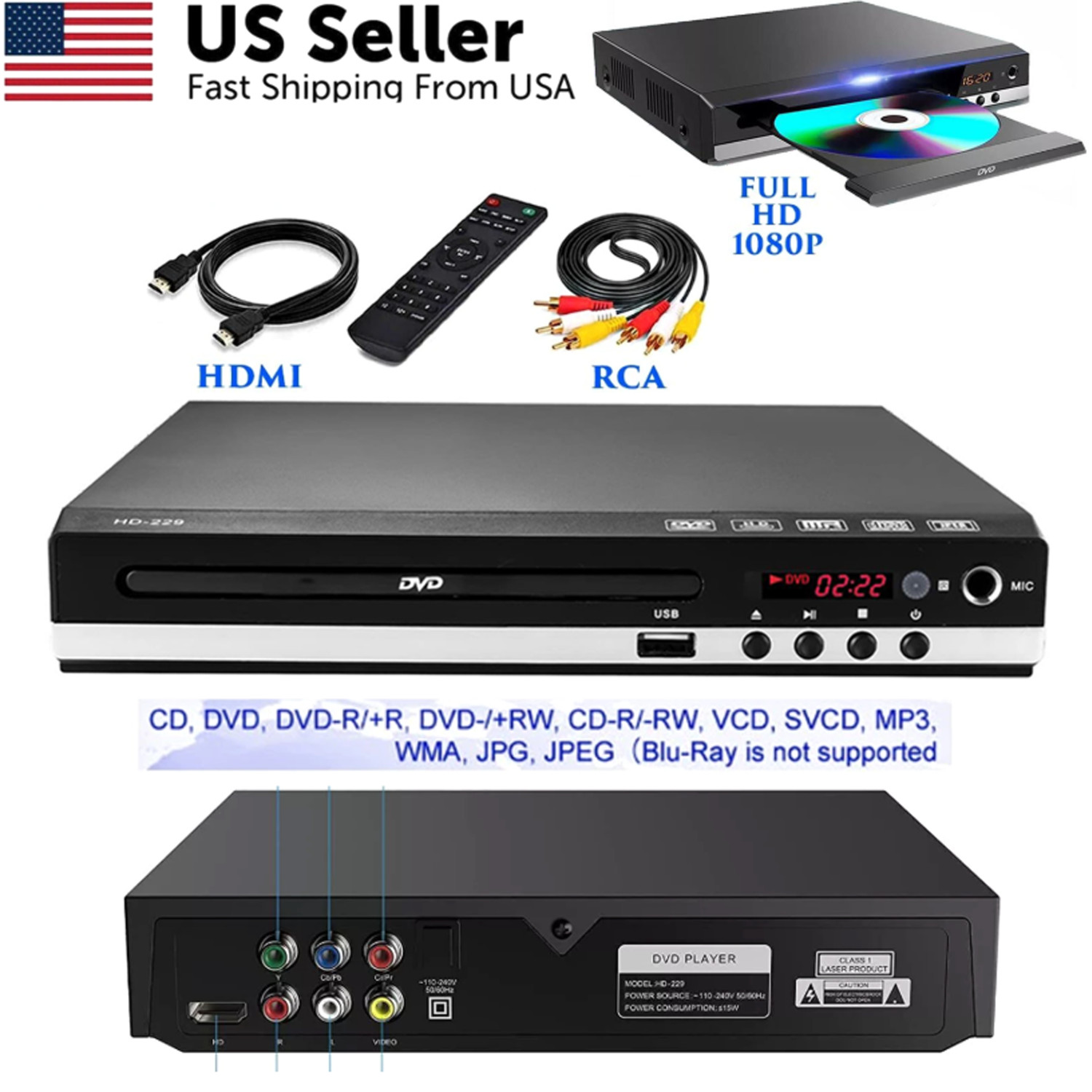 All Region Free Dvd Cd Usb Player With Hd+rca Output Us C7n0 1080p