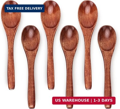 6in Wooden Spoons, 6pcs Soup Spoons Set, Small Wooden Utensils for Coffee, Tea,