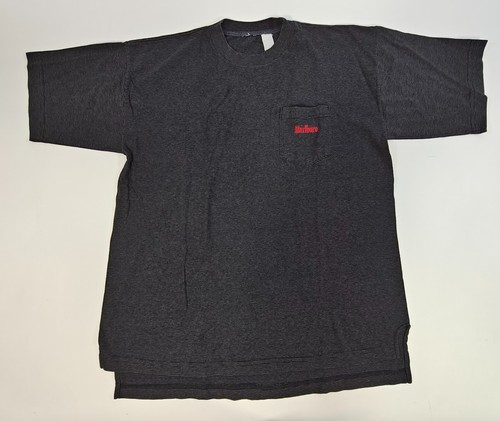 Marlboro, Vintage Marlboro Cigarettes Striped Pocket T-Shirt Men's XL 90's Black Gray