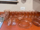 Pink depression Glass Dish Set, vintage Dinnerware Collection + more