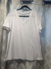 Women's White Solid V-Neck Short Sleeve Knit Pullover T-Shirt Top Regular XL