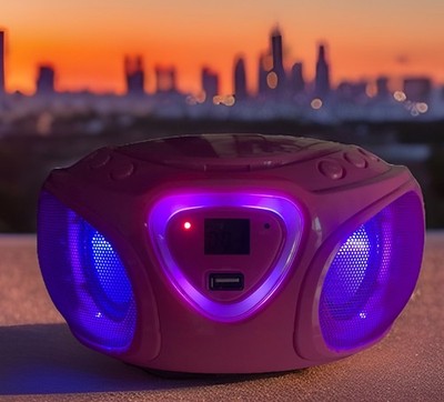 AUNA Pink LED Light Show CD Player Boombox Radio w/ FROZEN CD AM/FM USB