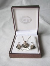 Silver Marcasite Heart Pendant Chain & Matching Earrings Boxed