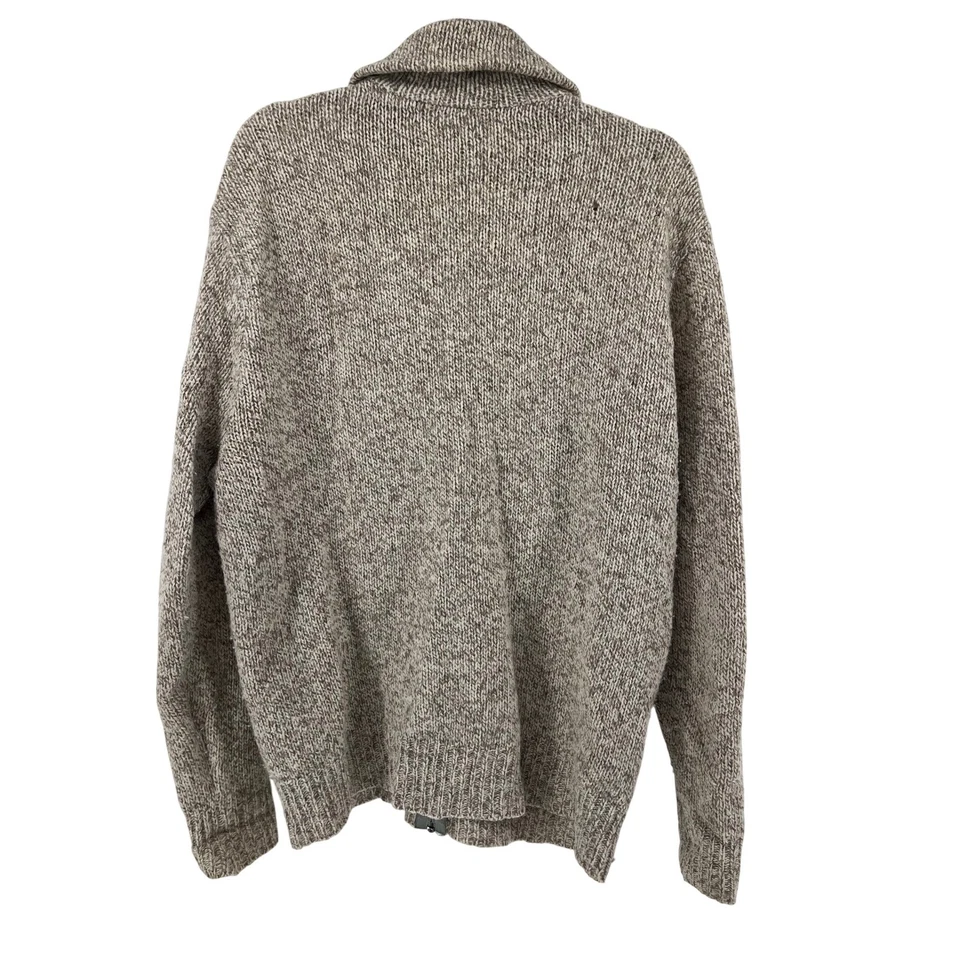 LL Bean 70-х 80-х вязаный полный молнии свитер коричневый желтовато-коричневый кардиган шерсти дедушка США XL - Изображение 3 из 4