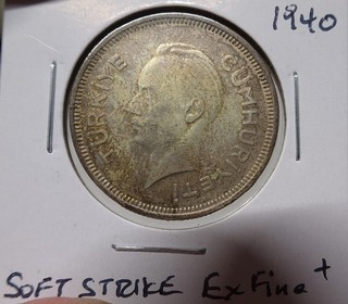 Turkey Silver Lira 1940 ExFine with Some Luster