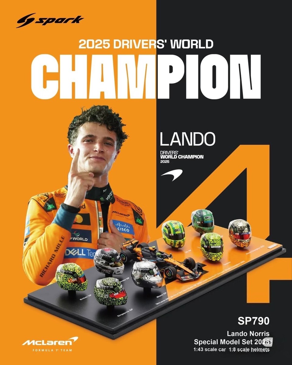 Spark 1/43 McLaren MCL39 Lando Norris 2025 Champion 8-Helmet Set