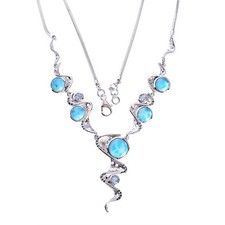 Solid 925 Sterling Silver Larimar Gemstone Topaz Blue Sapphire Necklace Jewelry