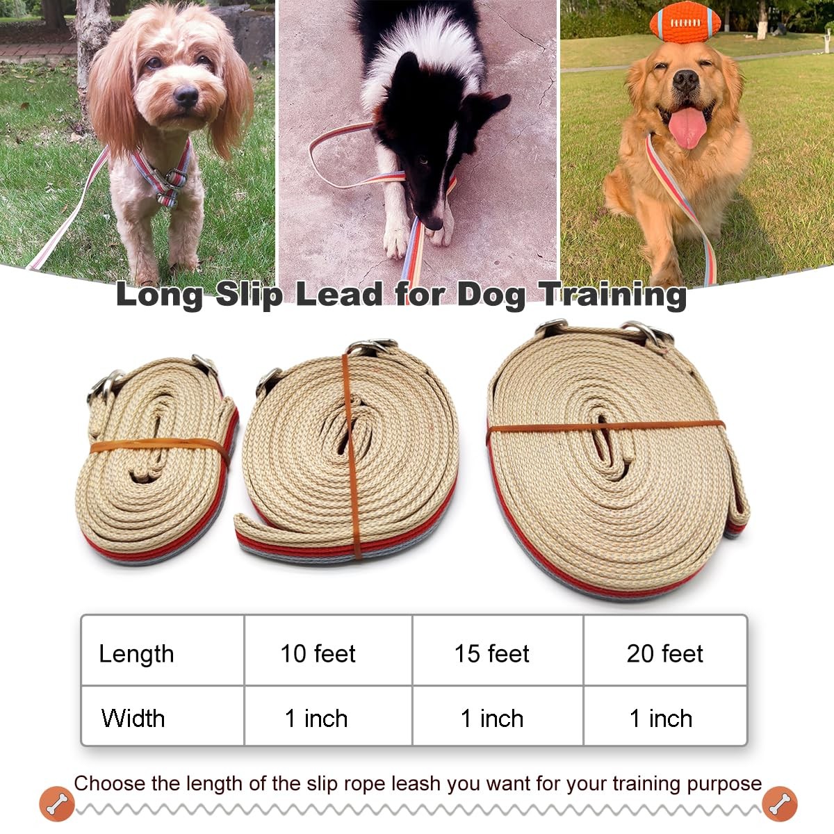 10FT / 15FT / 20FT Anti-Choke Slip Lead Dog Leash, 1” Wide Soft Thick Long Tr...