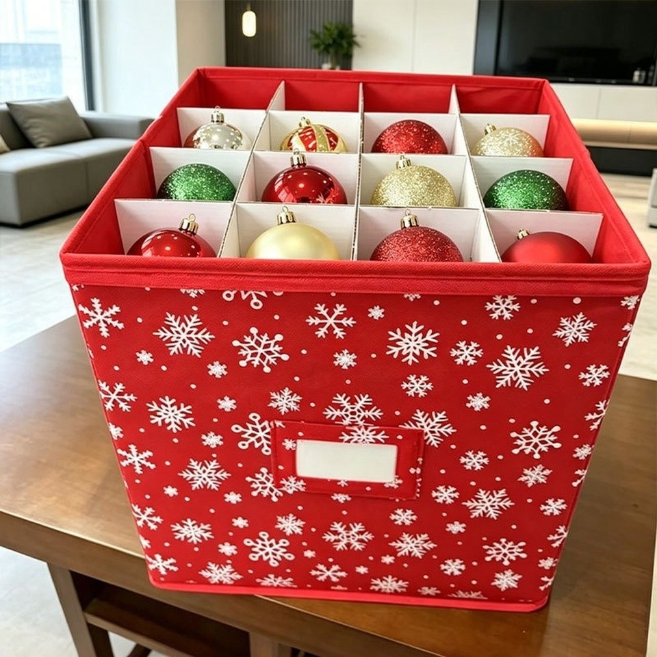 Red Box Red Snowflake Print 4 Level Storage Box for Seasonal Item Organization ...