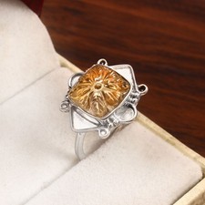 925 Solid Sterling Silver Natural Yellow Citrine Ring For Christmas