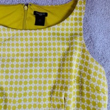 Ann Taylor Petite Yellow Green Geometric Sleeveless Sheath Dress Boat Neck Med