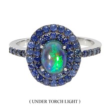 925 Sterling Silver Ring Oval Black Opal 8x6mm Sapphire Diamond Cut Gemstone 8