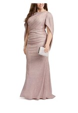  315 Betsy  Adam Drape Back Boat Neck Galaxy Glitter 3/4 Sleeve Gown Size 16