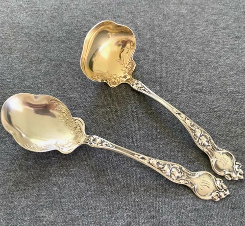 2 WALLACE Violet Sterling Sugar Spoon & Cream Ladle