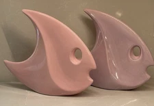 2 Pink Jaru Of California Ceramic Fishes Rare 11”x 13” X 3”