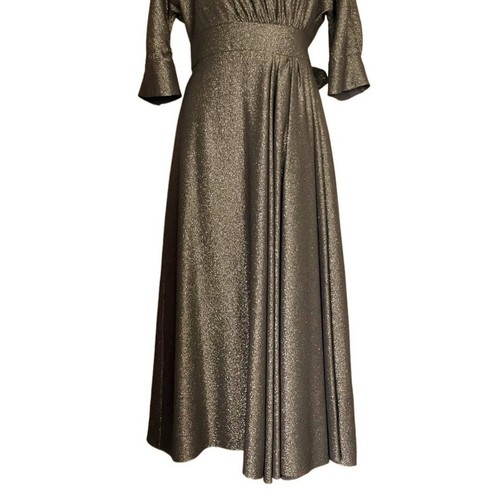 PRADA Lamé Silk Blend Dress in Gold Midi 3/4 Sleeves Runway Designer IT 44/ US 8 - Picture 4 of 24