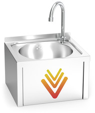 Lave-mains mural commande au genou poussoir occulte