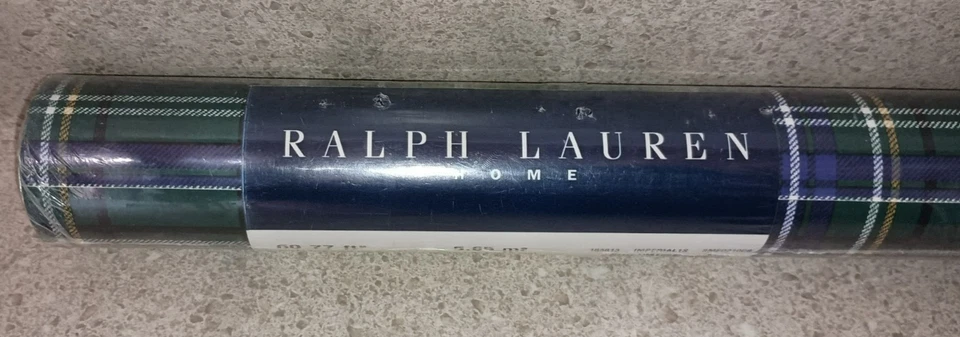 Ralph Lauren Home Blue Plaid Wall Paper Single Roll 27 Feet Brand New - Image 2 of 3