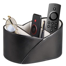 Remote Control Holder for Table, Leather TV Remotes Caddy 3 Grid Desk Organiz...