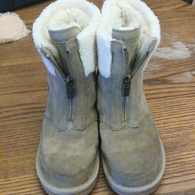 Koolaburra Women's Beige Suede Fur Trim Zip Ankle Snow Boots Lined Size 7