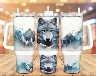 Stainless Steel Tumbler Wolf 40 Oz Travel Mug Vacuum Insulated Handle