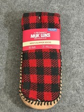 Muk Luks Winter Red Plaid Cabin Cozy Slip Resistant Warm Slippers Socks L/XL
